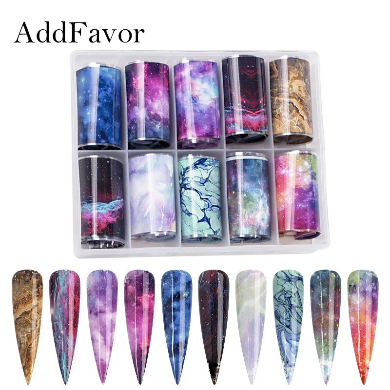 Addfavor 10 рулонов лазерной фольги для ногтей|Стикеры и наклейки| |