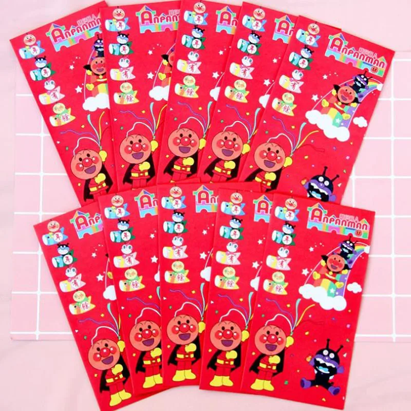 

5 шт. милый комикс Anpanman китайский красный рэпер новогодний маленький подарок на китайский Весенний фестиваль красные конверты