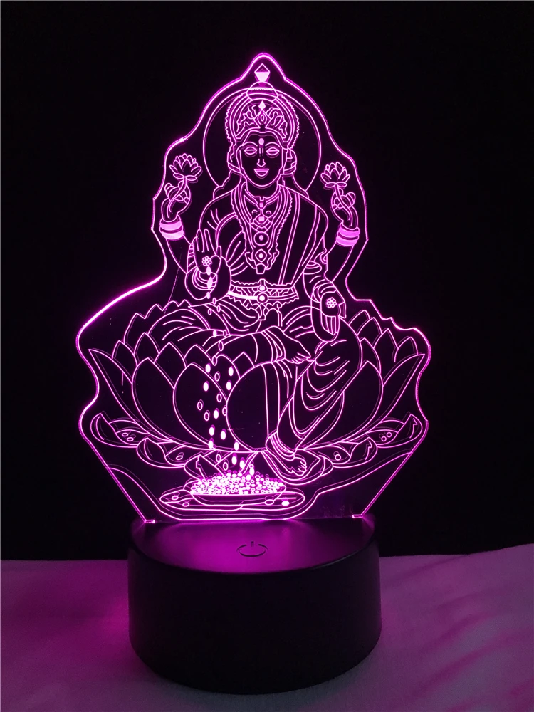 Популярные четыре рисунка от руки Будды 3D ночник LED 7 цветов градиентная Illusion