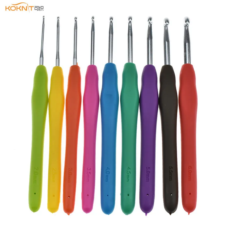 

KOKNIT 9pcs Set 2.5-6.0MM Aluminum Crochet Hooks Set Soft Silicone Handle Ergonomic Knitting Needles For Loom Tool Sewing Craft