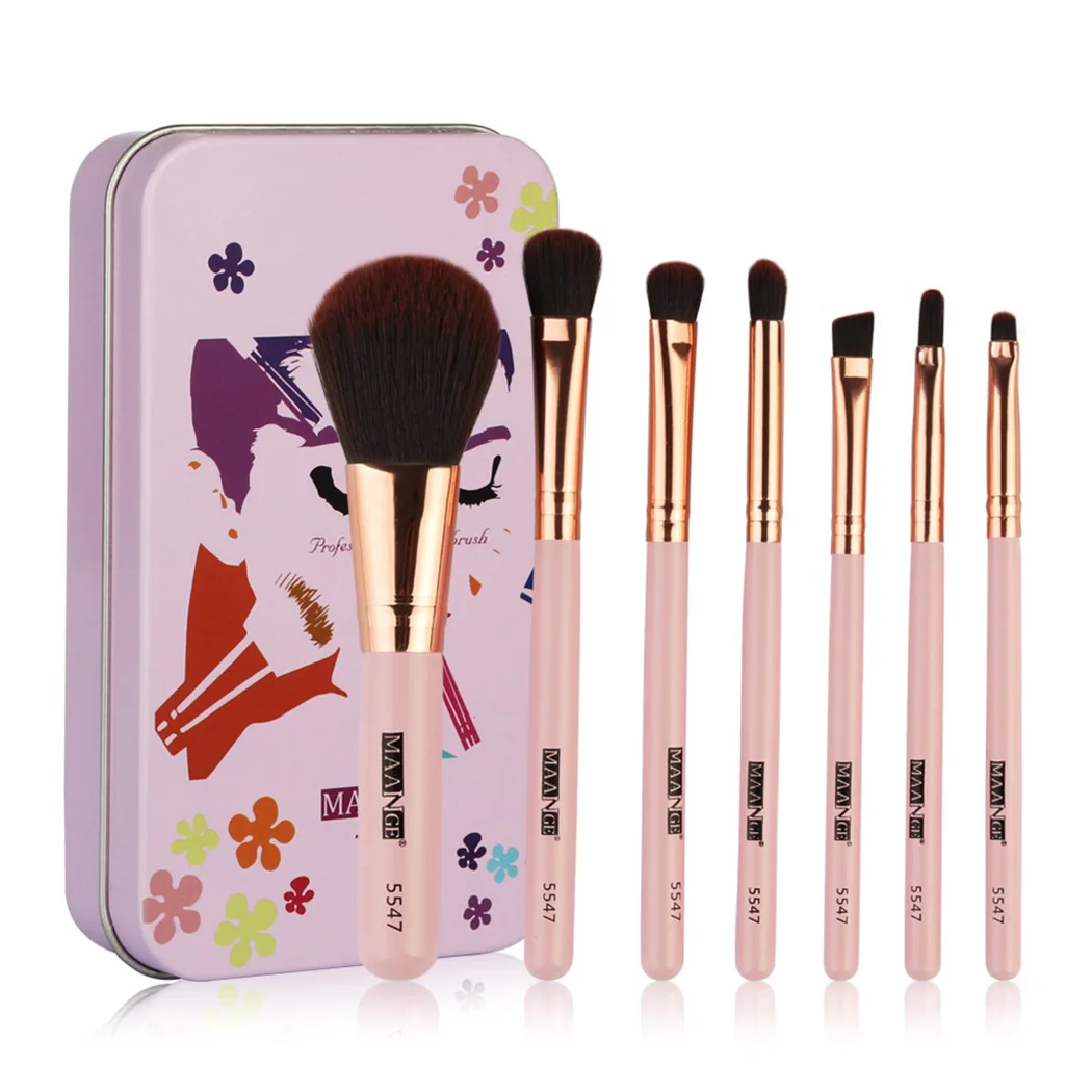 7 шт. Портативный щетка с железный ящик комплект набор кистей для макияжа пудра Eye