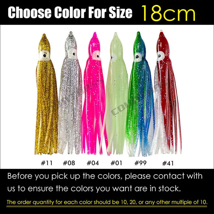 18cm Choose Colors 30 шт. 12 см 15 см 18 см Троллинг кальмаров юбки, мягкие приманки на осьминогов, Hoochie рыболовные приманки, тунец хвост, снасти ремесло, аксессуары - Цвет: 18cm Choose Colors