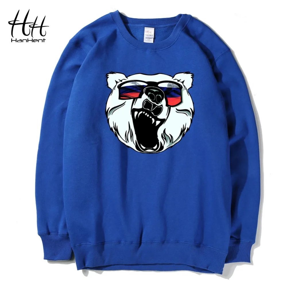 HanHent русский медведь дизайн флисовые толстовки для мужчин осень зима плотная