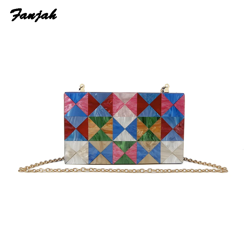 

Brand Fashion Designer Women New Wallet Acrylic Handbag Luxury Colorful Patchwork Party Evening Bags Woman Cute Casual Clutch