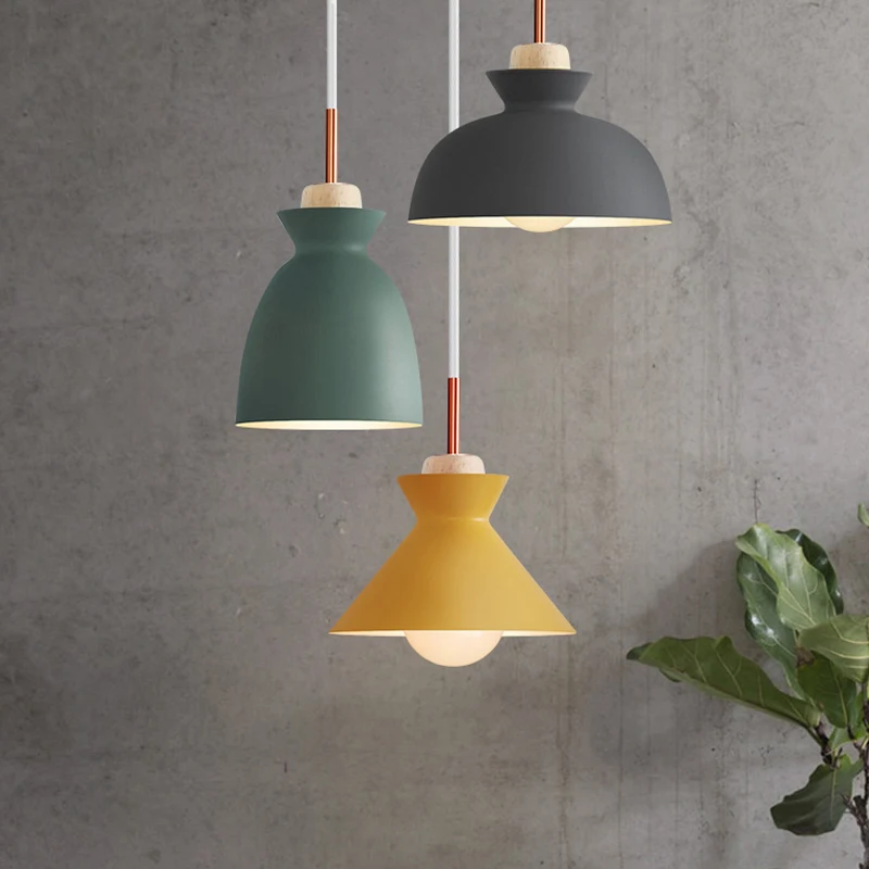 Fashion Colorful Modern Wood Pendant Lights Lamparas Minimalist design shade Luminaire Dining Room Lamp | Освещение