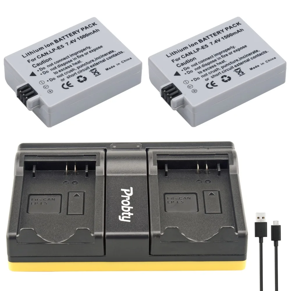 

Probty 2PCS LP-E5 LP E5 Camera Battery + USB Dual Charger For Canon PM048 EOS 1000D 450D 500D KISS X2 X3 F Rebel XS XSi T1i