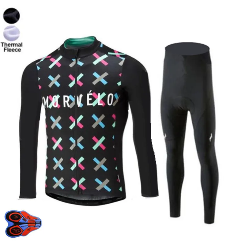 Morvelo Winter Thermal Fleece Cycling Jersey long sleeve 9D GEL PAD Pants ropa ciclismo Clothing maillot Ciclismo sets | Спорт и
