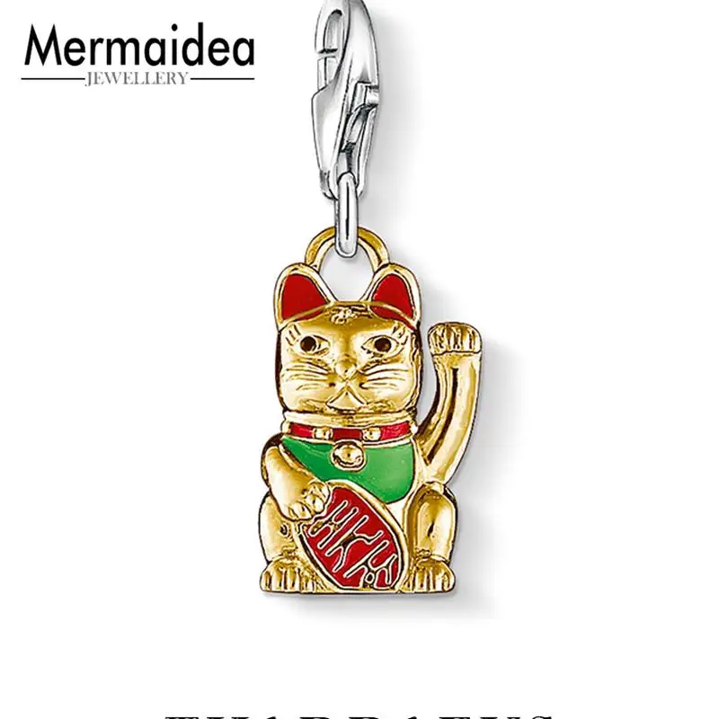Кошка Charm Кулон Ювелирное Украшение 925 пробы серебристый, черный клуб ожерелье браслет Шарм для Для женщин - Окраска металла: 2