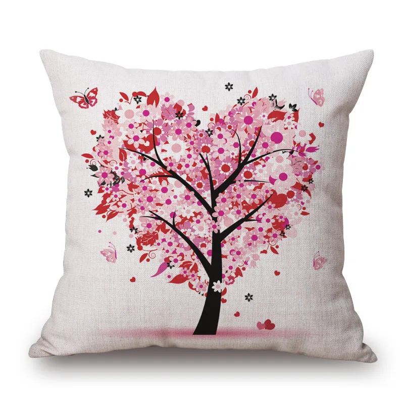 Cattoon деревья Подушка с цветочным принтом льняная хлопковая наволочка 45*45 см