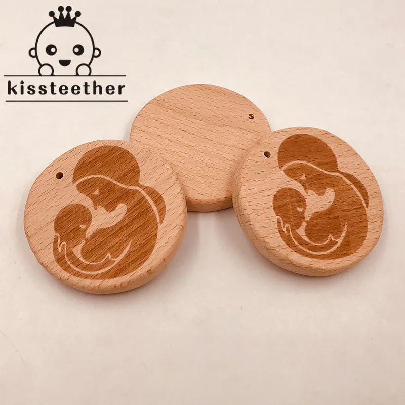 Mordedor de madera de haya para lactancia, mordedor de madera Original no t&oacute;xico masticable, accesorios de joyer&iacute;a DIY, colgante para beb&eacute;, venta al por mayor, novedad-3