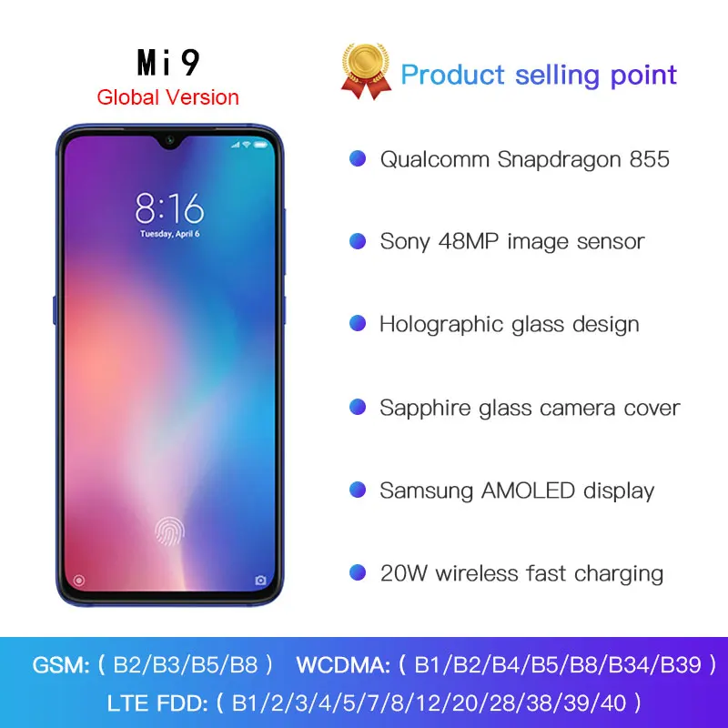 Глобальная версия Xiaomi mi 9 128 ГБ 6 Смартфон Snapdragon 855 четыре ядра 39 дюймов 48 МП тройная