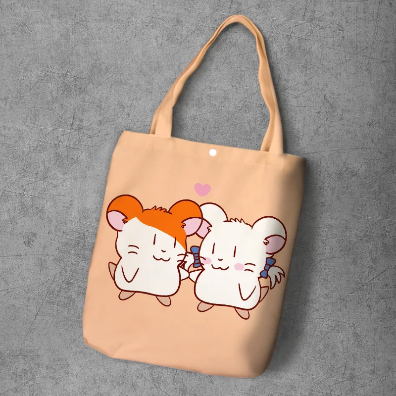 

Hamtaro Cartoon Student Printed Recycle Canvas Shopping Bag Large Capacity Customize Tote Fashion Ladies Casual Shoulder Bags