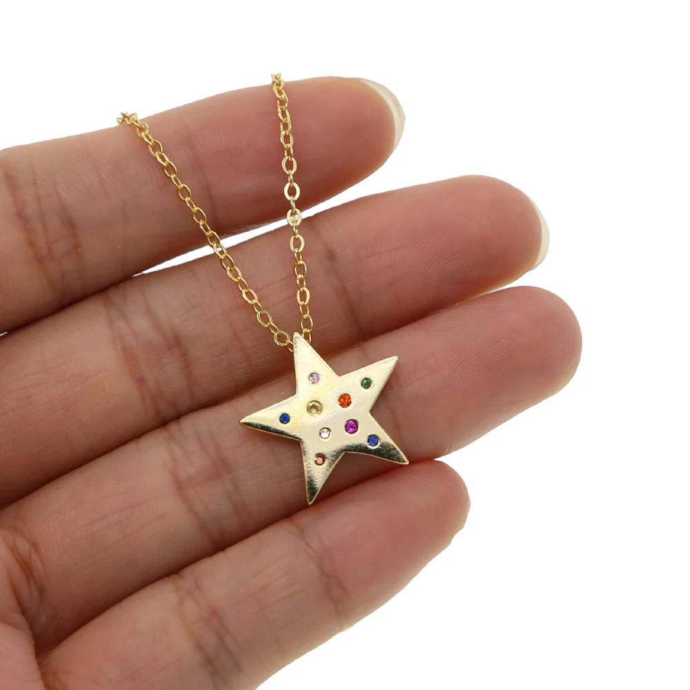 Dropshipping Gold color cz paved Star north star charm pendant necklace for women rainbow trendy fashion wedding jewelry | Украшения и