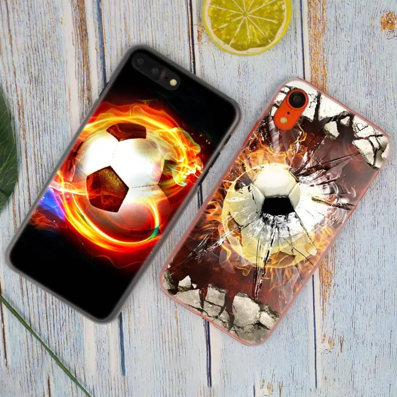 Горячий модный прозрачный жесткий чехол для телефона Fire Football Soccer Ball iPhone X XS Max XR 8 7 6