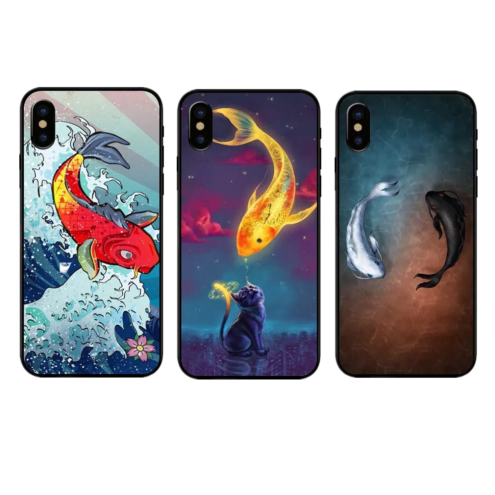 Роскошные Koi Fish Кот волна канагава черный Жесткий чехол для телефона из