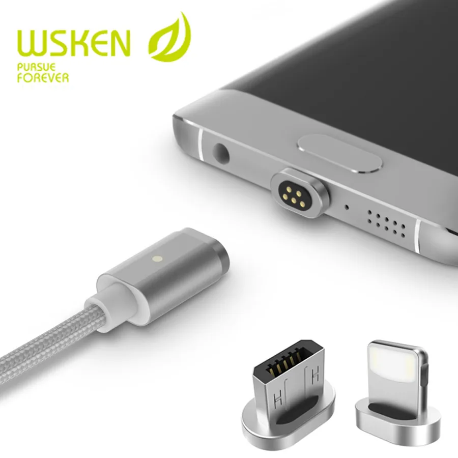 Магнитный зарядный кабель Wsken Micro USB / IOS для iPhone X 8 7 Plus 6 6s Samsung Xiaomi нейлоновый