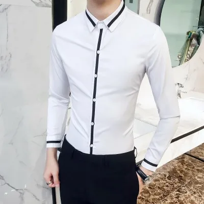 Белый Camisa Social Masculina, Высококачественная Весенняя Мужская одежда, рубашка для жениха, свадебный смокинг, мужская приталенная рубашка с длинным рукавом - Цвет: Белый