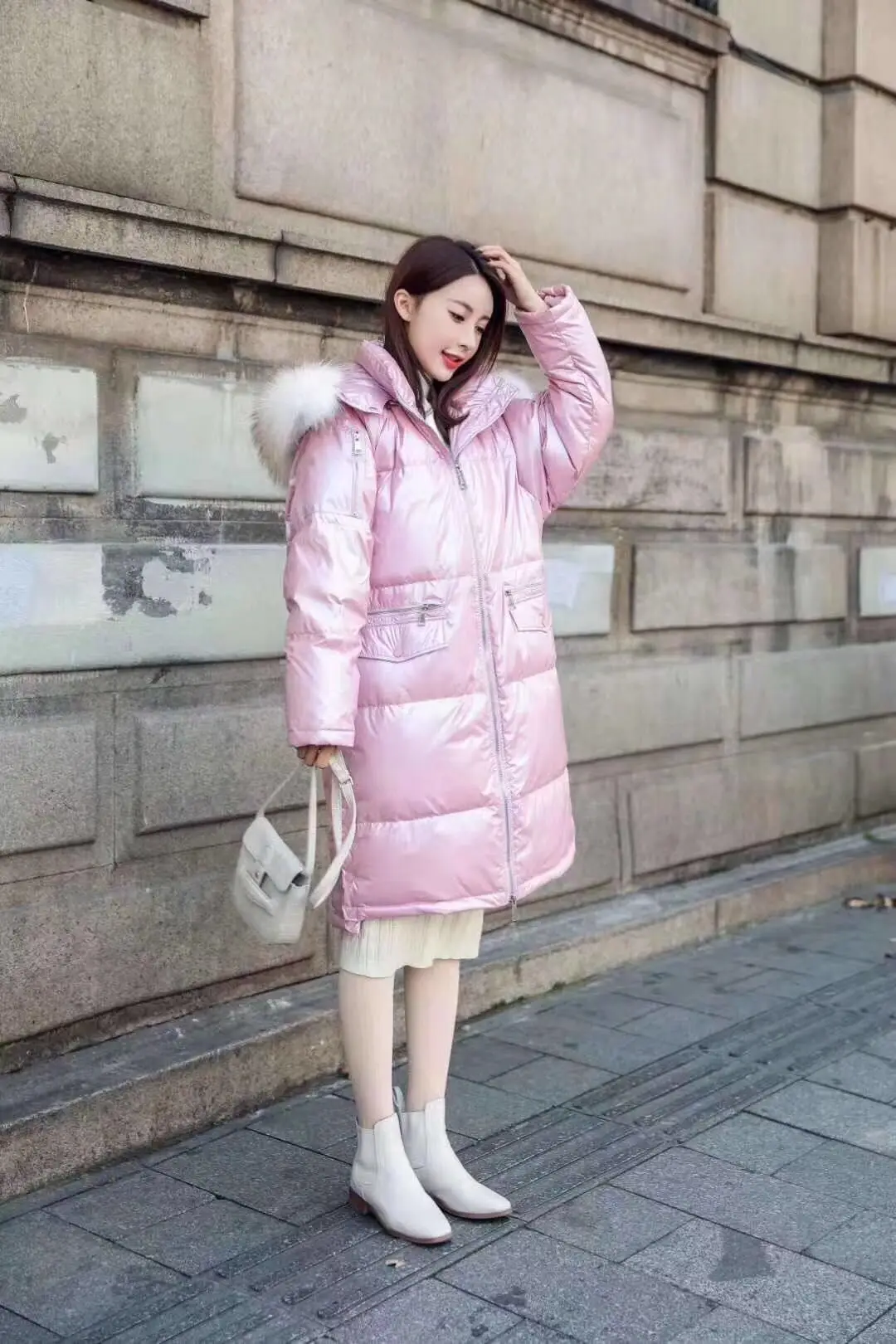 Winter Down Coat Women Hooded Natural Raccoon Large Fur Collar 90% White Duck Down Jacket Female Thick Warm Long Jacket Parkas