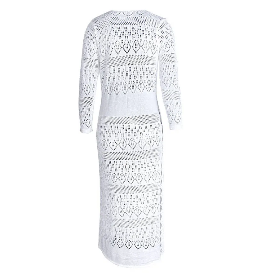 New Sexy Long Beach Dress Women Swimsuit Cover-up Hollow Out Bathing Suit Beachwear Knitting Summer Dresses Casual Bikini Tunic