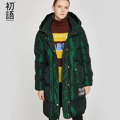 Green Toyouth, утиный пух, Женское зимнее пальто с капюшоном, Abrigo, одежда женская, длинное пальто, черный пуховик, теплая куртка, утолщенные пальто размера плюс - Цвет: Green