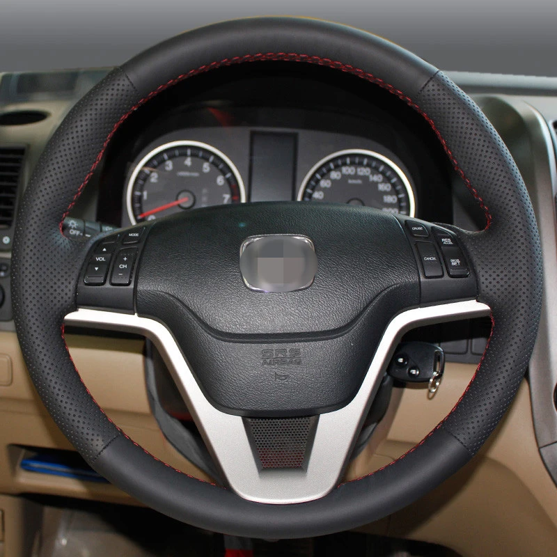 Фото BANNIS сшитый вручную черный кожаный чехол на руль для Honda CRV 2007-2011 №4