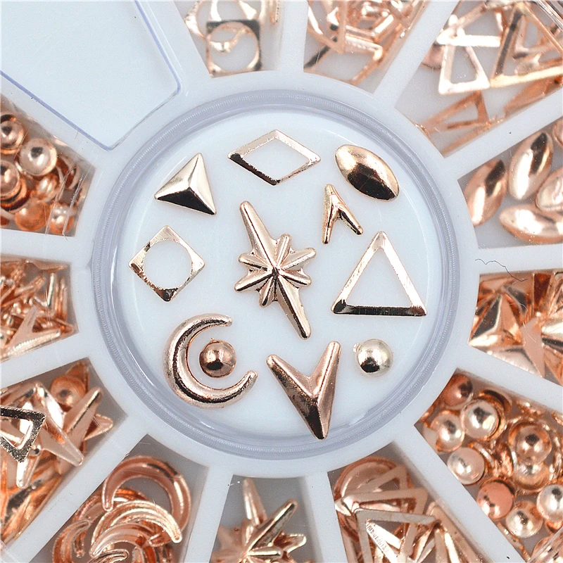 

12 shapes champagne gold metal Rhinestones wheel For 3D Nail Art Tips Decoration beauty Styling Accessories Tools