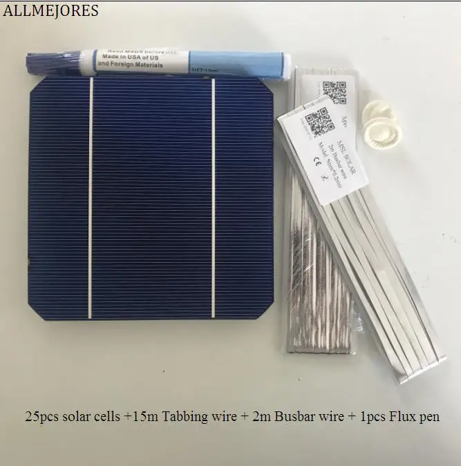 

ALLMEJORES 25pcs 5x5 Monocrystalline solar cell 2.9W/pcs A Grade for DIY 70W solar panel charger + Enough Tabbing wire +Flux pen