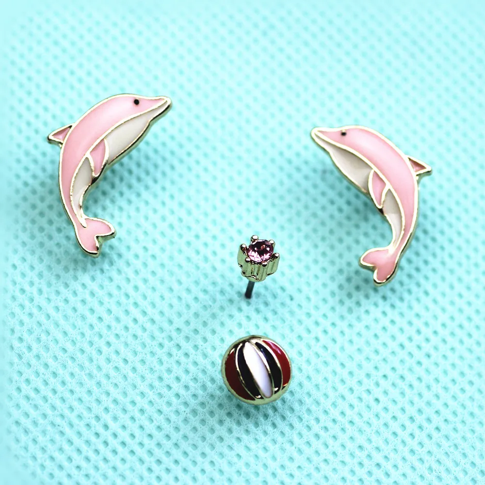 Серьги гвоздики Timlee E036 с эмалью в виде дельфина 4 шт./компл.|ball stud earrings|stud earringsstud