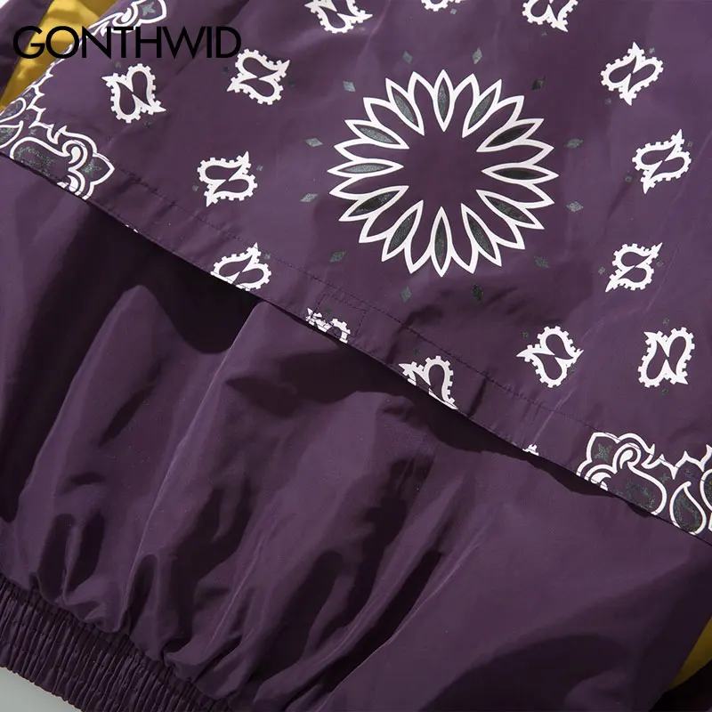 

GONTHWID Cashew Flowers Printed Color Block Patchwork Pullover Jackets 2020 Spring Autumn Half Zip Windbreaker CoatS Streetwear