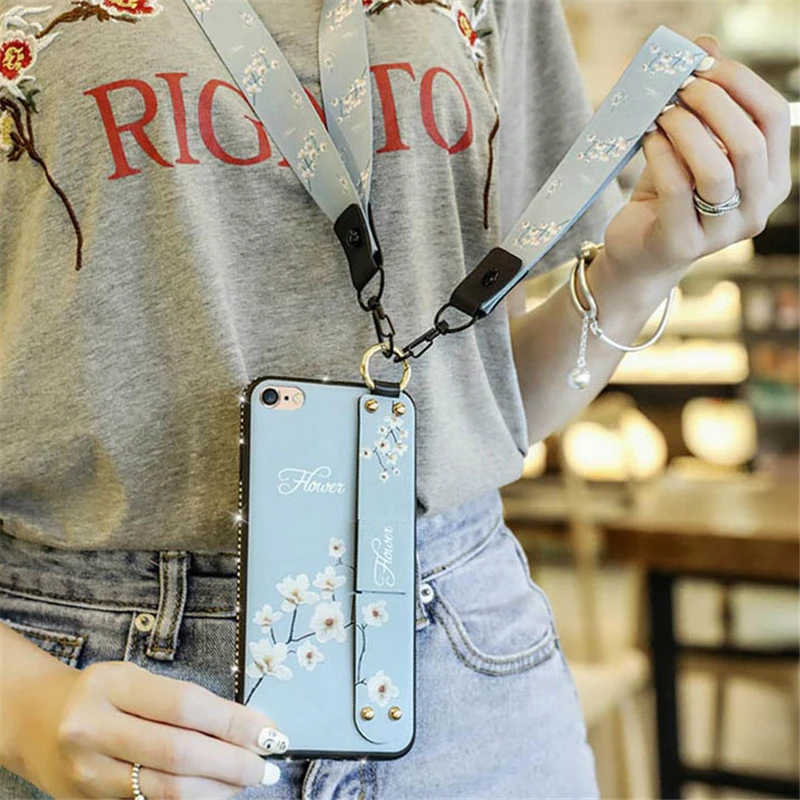 Алмазный Ретро цветок браслет чехол для iPhone 6 6s 7 8 Plus ремешок кисточки держатель