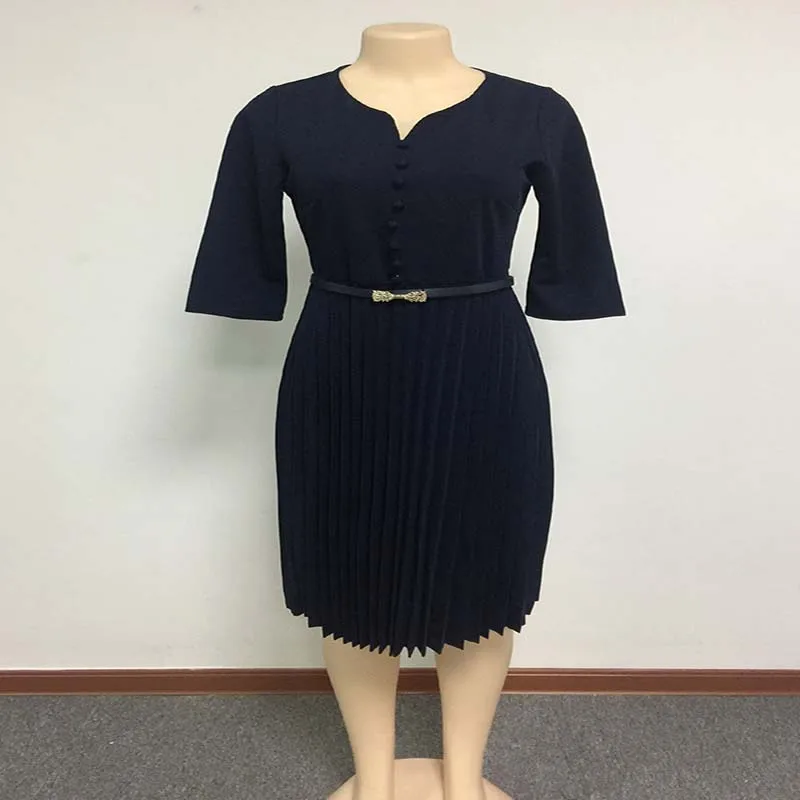 African Clothing Women Summer Solid Sexy Short Dress Half Sleeve Peach heart collar Pleated Office Lady Large size belt | Женская одежда