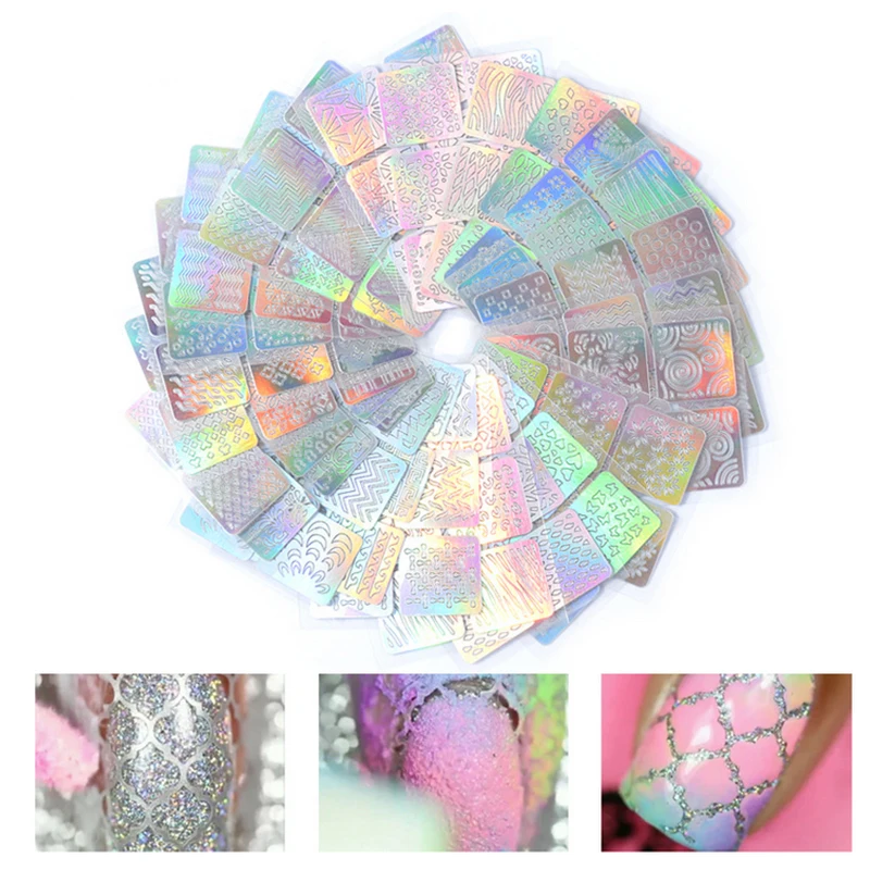 24 листа новая голографическая выдолбленная винил для ногтей самоклеющиеся