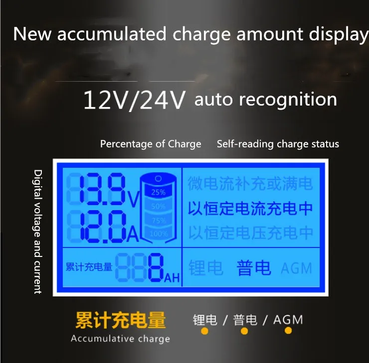 Продукт, обновленный авто аккумулятор для мотоцикла, зарядное устройство 12v12A24V6A вольт, высокая мощность, полностью автоматическая остановка, батарея из чистой меди