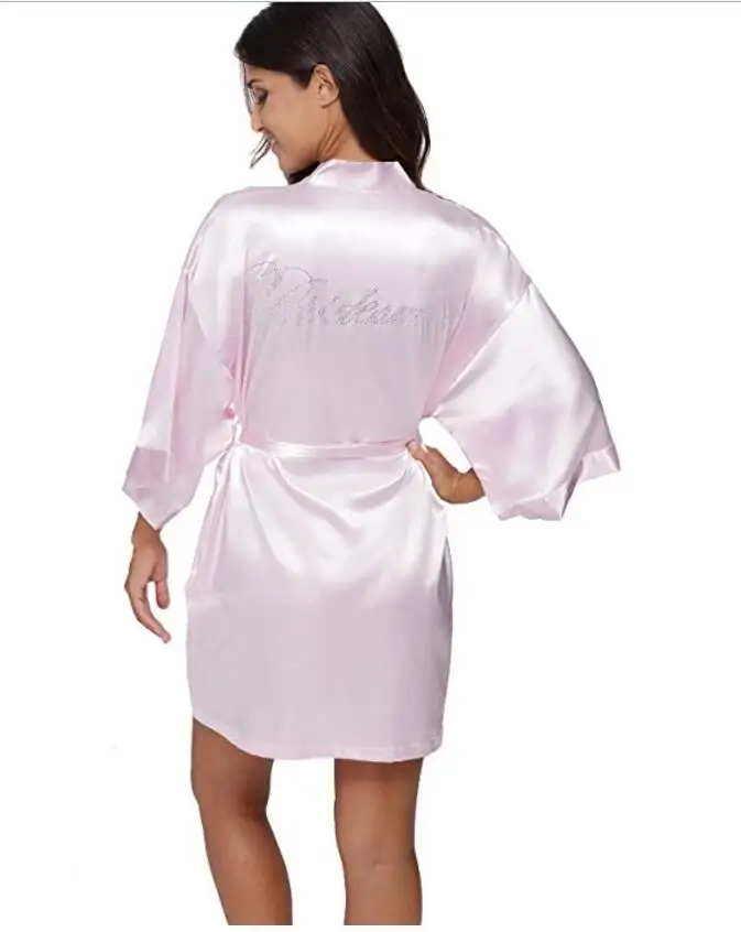 pink Bridesmaid Модный Шелковый халат для невесты, сексуальное женское Короткое атласное свадебное кимоно, ночная рубашка, женский халат, пижама - Цвет: pink Bridesmaid