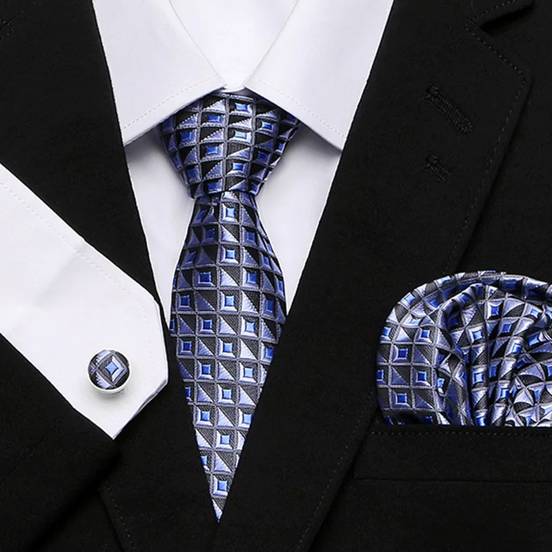 Classic Men`s Tie 20 Styles Novelty Jacquard Woven 100% Silk Hanky Cufflinks Set For Wedding Business Party 7.5cm width | Аксессуары для