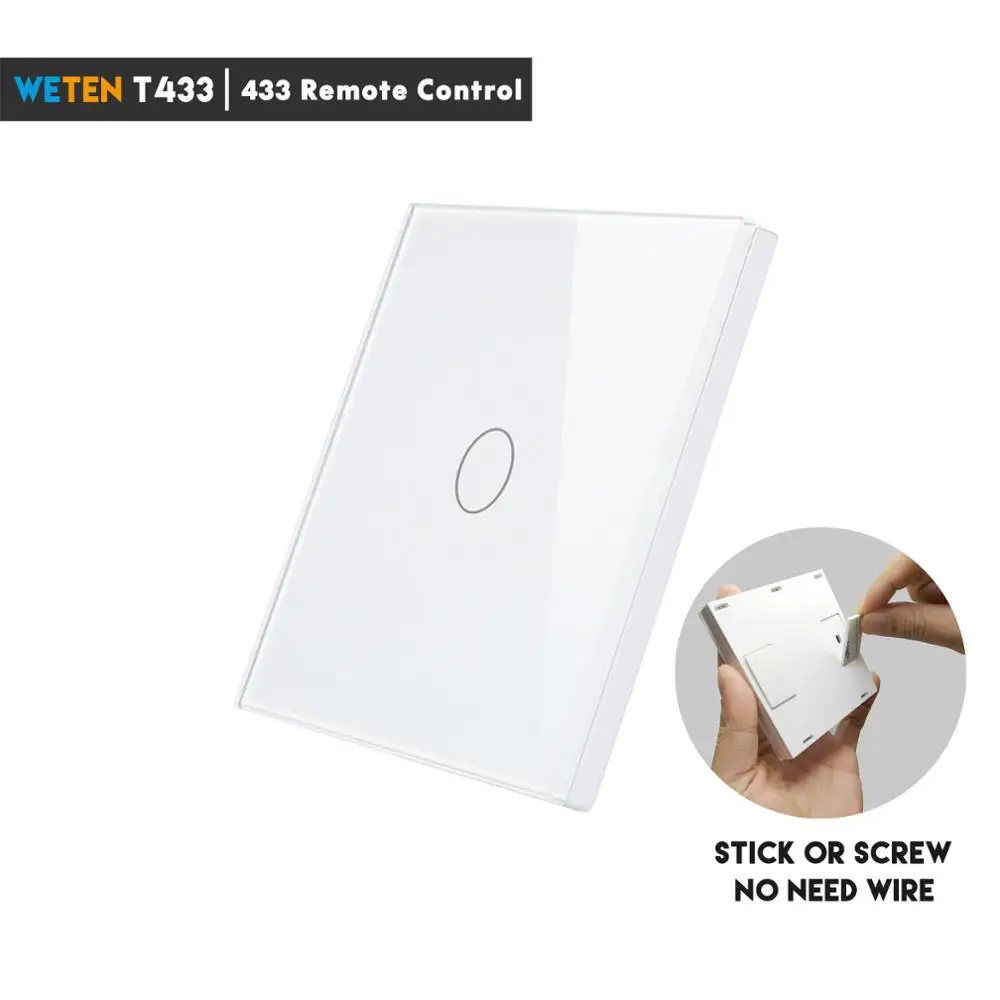 T433-White-1Gang Умный Wifi переключатель, сенсорный светильник, приложение/433 RF/Голосовое управление с Alexa Google Home 1 2 3 банда, ЕС, Великобритания, 220 В, стеклянный настенный переключатель - Комплект: T433-White-1Gang