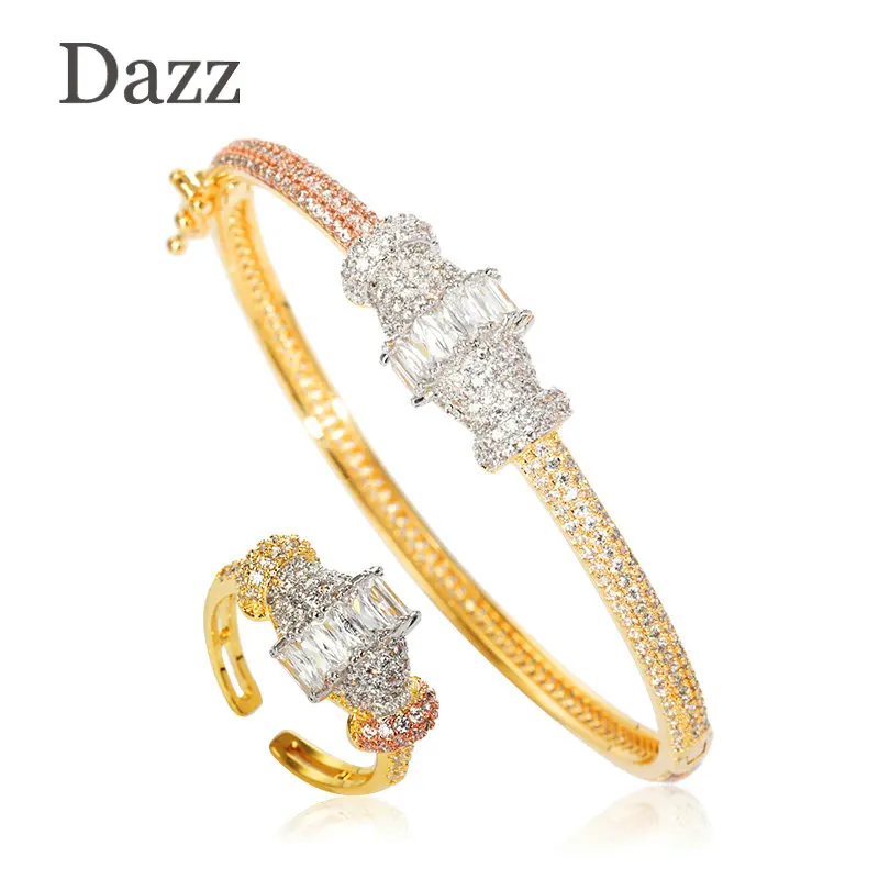 Dazz изысканный круглый браслет кольца наборы Блестящий Полный циркон Ювелирный Набор для Саудовской Аравии Свадебная вечеринка Женские аксессуары подарок