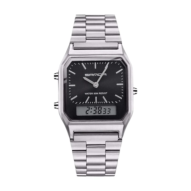 Silver Black SANDA золотые мужские часы Лидирующий бренд Роскошные Кварцевые часы мужские модные стальные водонепроницаемые розовые золотые мужские часы Relogio Masculino 747 - Цвет: Silver Black