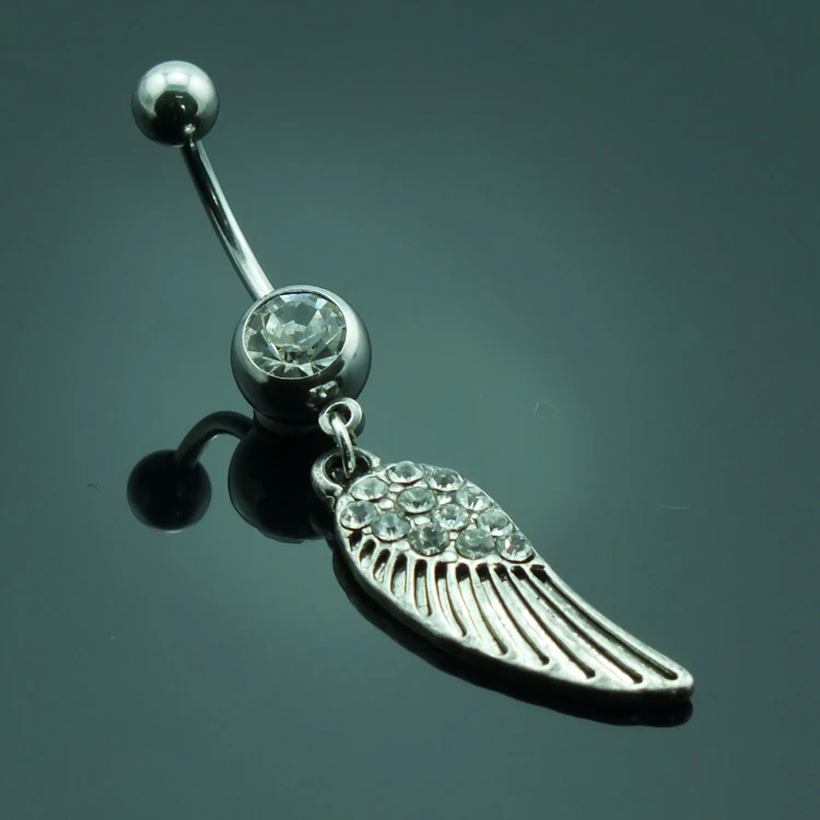 Кольца для пупка JINGLANG из нержавеющей стали 316L с подвеской из страз и перышком, гипоаллергенные ювелирные изделия.