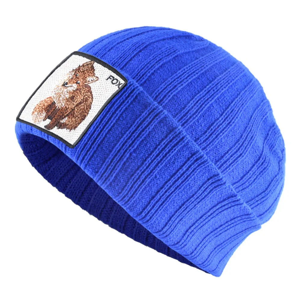 Зимняя женская шапка Осенняя Вязаная Шерстяная Skullies Женская вышитая береты бини кепки в стиле хип-хоп Милая лиса горрас