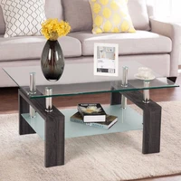giantex rectangular tempered glass coffee table end side table with shelf home furniture living room furniture hw66356bk