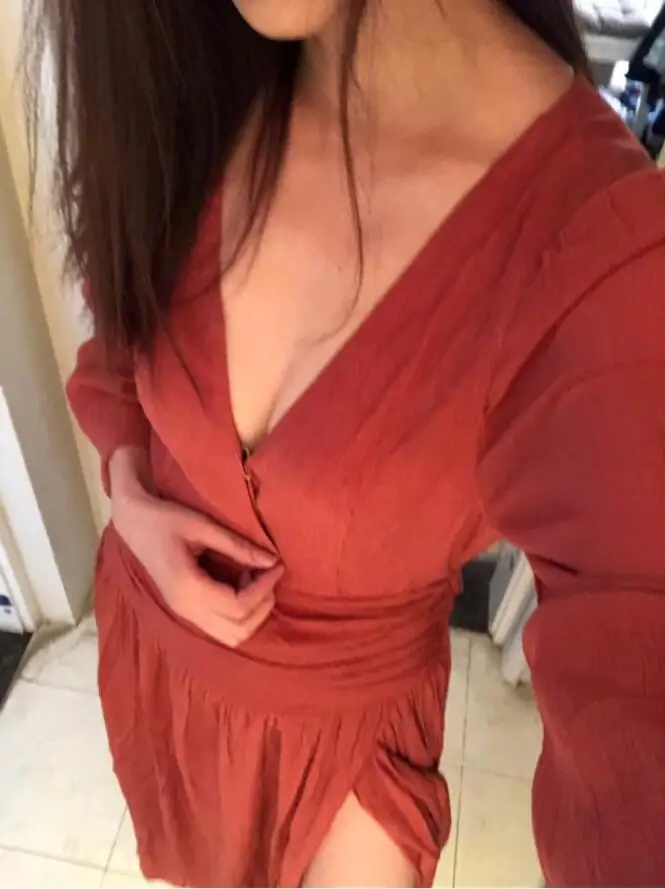 Женское платье с длинным рукавом BOHO хлопковое глубоким треугольным вырезом и