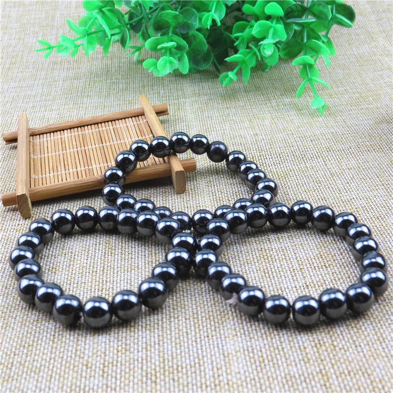 Health Care Hematite Stretch magnetic Bracelet femme Weight Loss Round Black Stone Therapy Magnetic Bracelets For Women Men | Украшения и