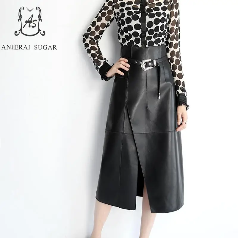 Осенне-зимняя женская юбка из натуральной кожи сексуальная с высокой талией