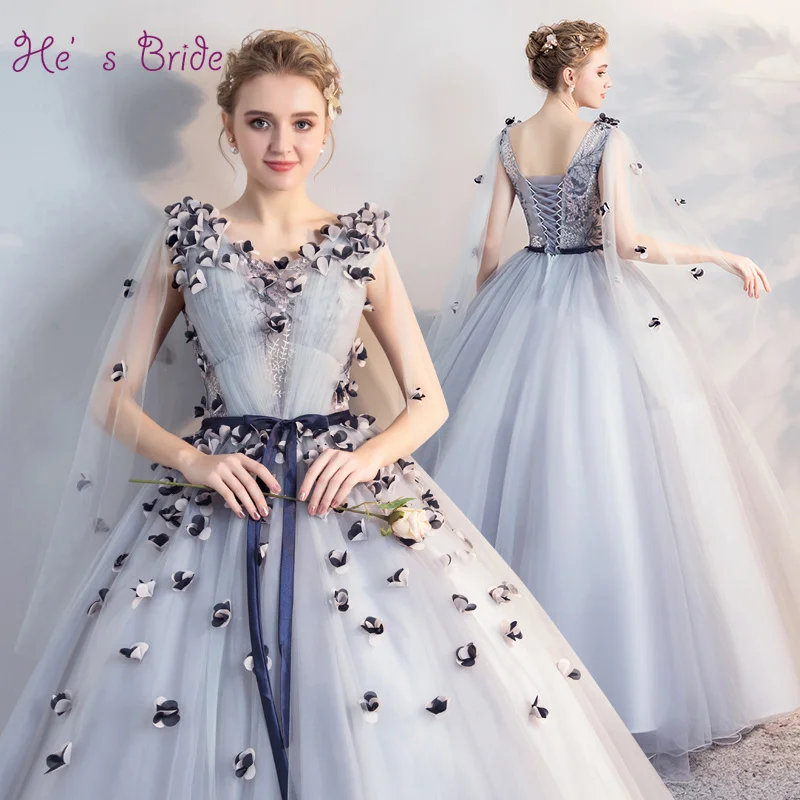 Женское кружевное платье It's Bride серое бальное до пола без рукавов с