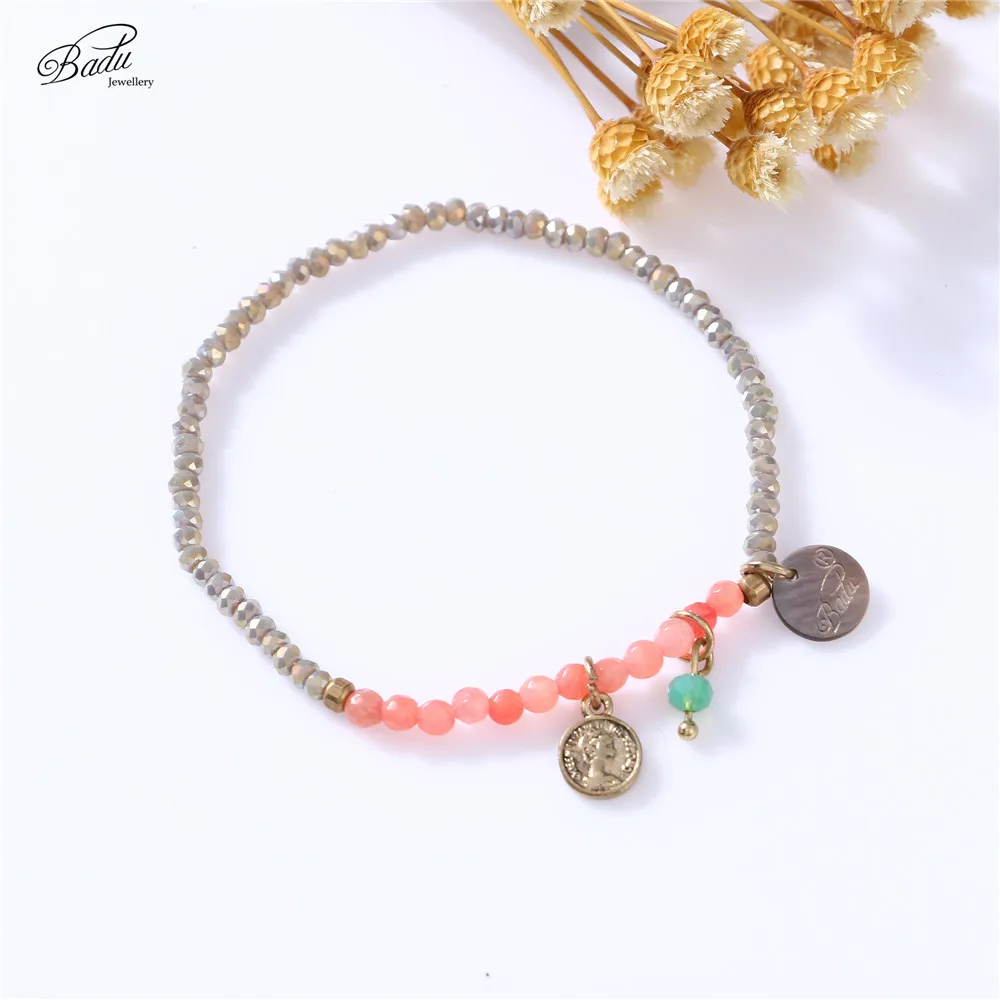 Женский браслет с бусинами Badu украшенный и розовым камнем ювелирное изделие для