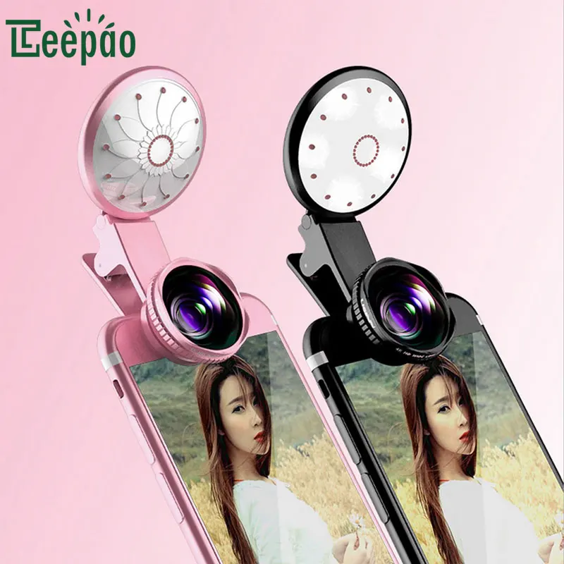 LED Selfie Flash Fill Light Mobile Phone Camera External Lens HD Macro Wide Angle with Clip for Take Photos | Лампы и освещение