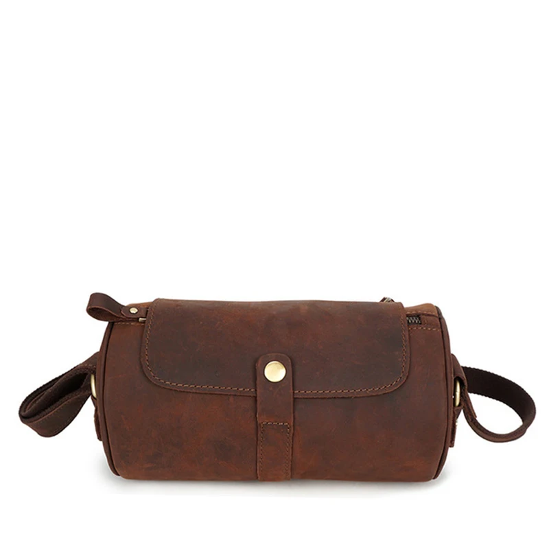 

Men's Genuine Leather Large Capacity Business Fitness Bucket Handbag Retro Style High Quality Fashion Travel Bucket Handbag