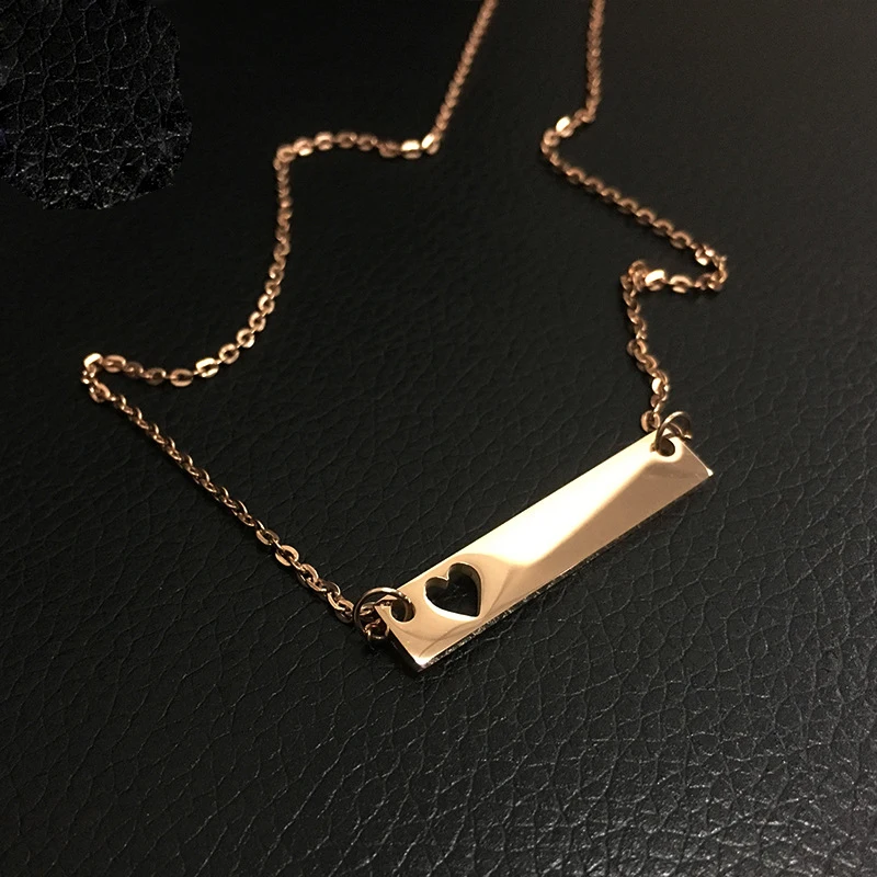 Personalized Blank Bar Pendant Necklace Heart Stainless Steel Custom Name Can Engrave Word Letters Jewelry | Украшения и