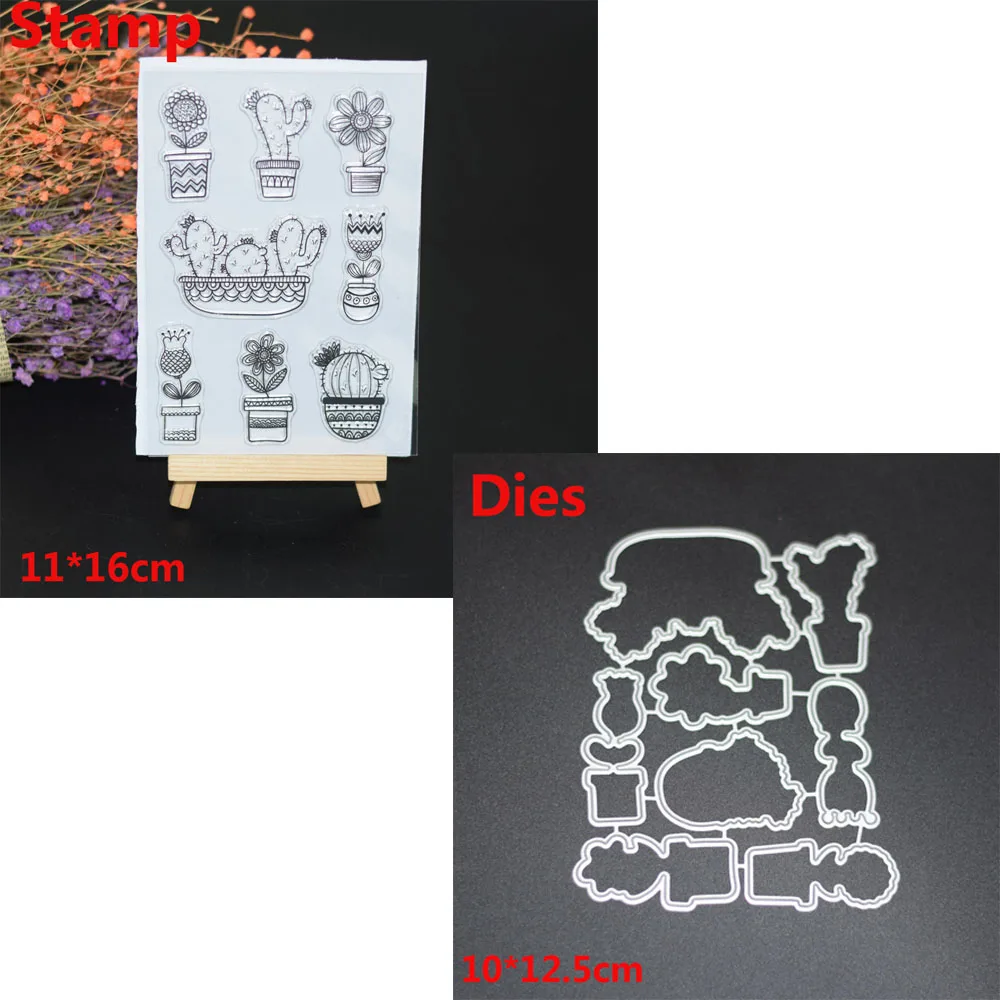 stamp and dies 1 шт. или 1 комплект форма кактуса прозрачные штампы и металлические режущие штампы трафареты скрапбукинга тиснильный альбом бумажный декор для создания открыток ремесла - Цвет: stamp and dies